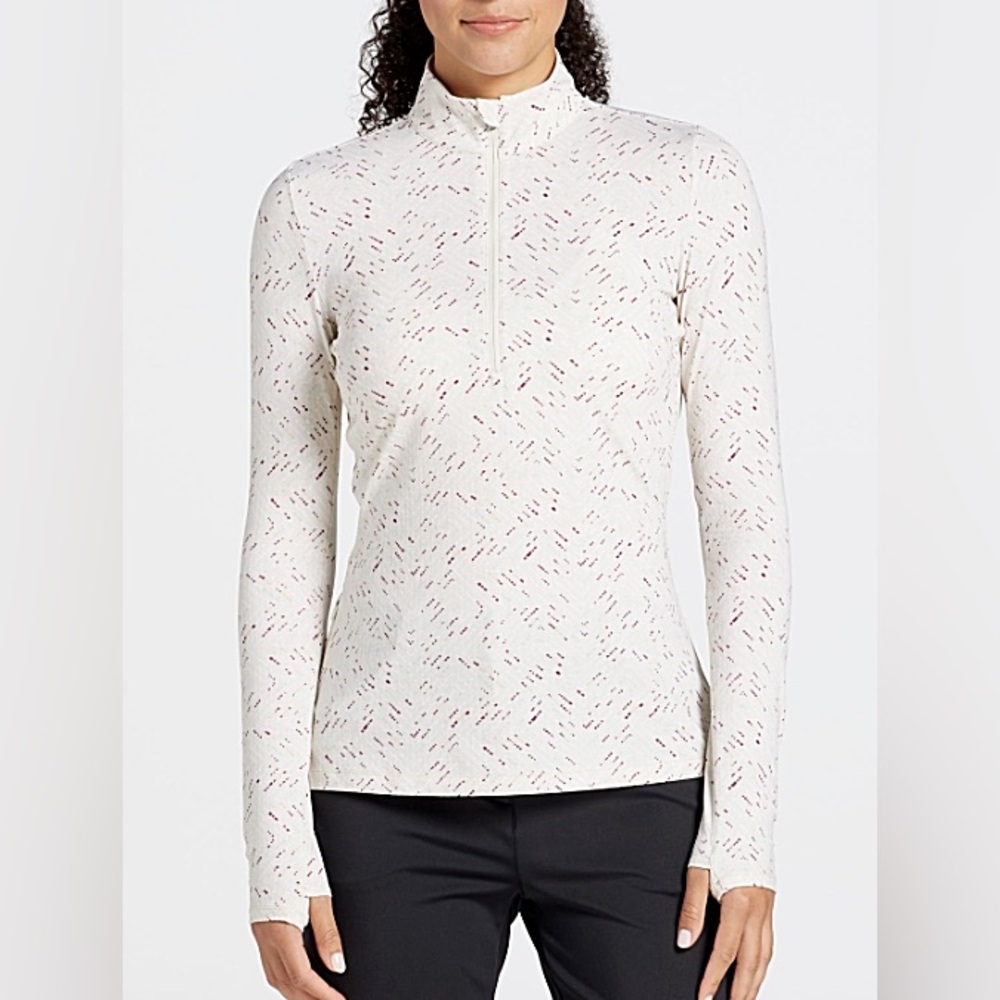 Calia Size Medium Colorful Pattern Women's White Performance Quarter ZipTop